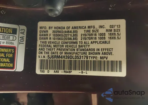 2013 Honda Cr-V Lx from USA, damaged, VIN 5J6RM4H39DL053179